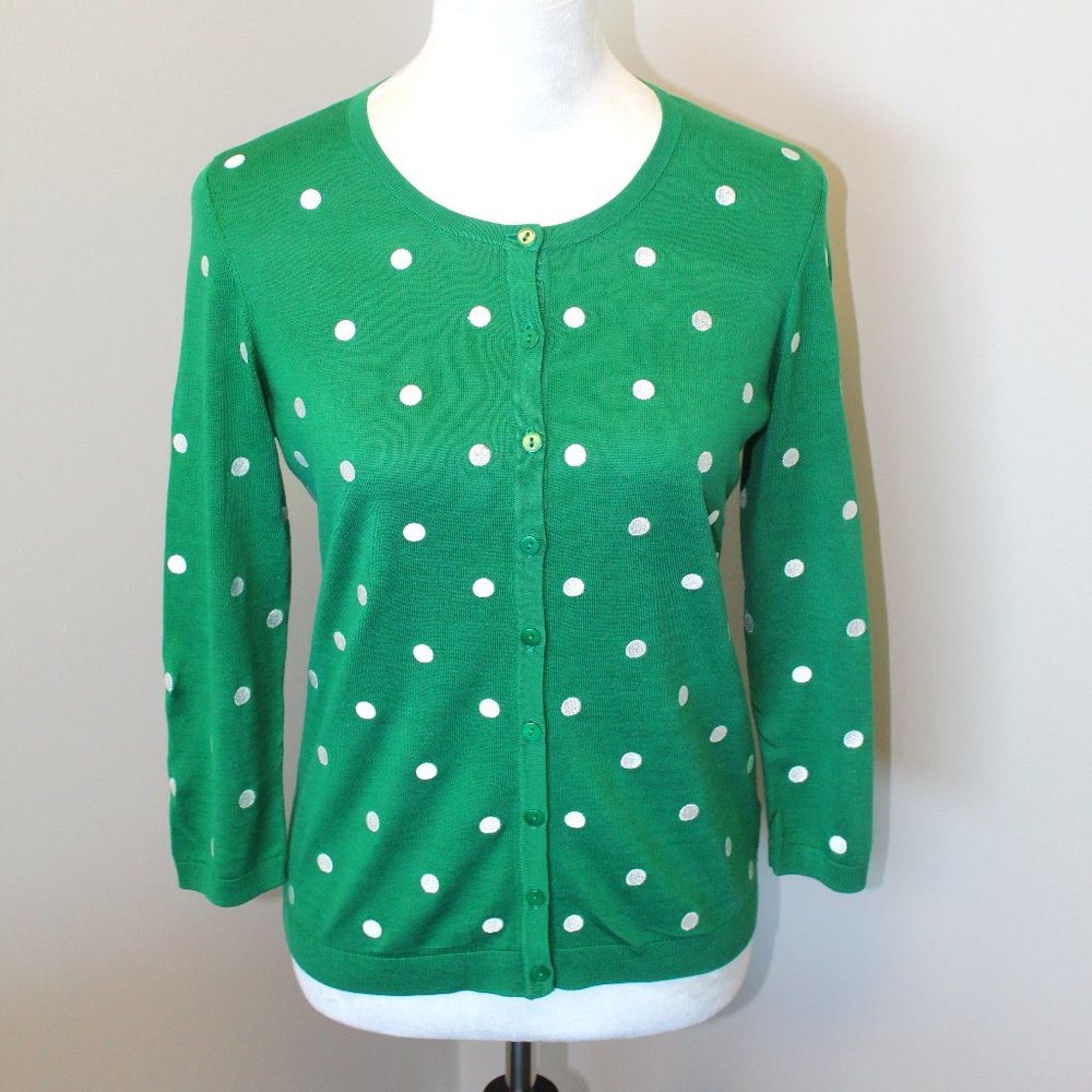 (NWT) Talbots Oprah Collection Green Polkadots Cardigan, Petite Small